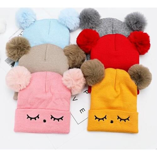2 Pieces Baby Beanies Cap Set Baby Kid Solid Color Plush Ball Baby Girls Hat And Scarf Set Winter Warm Caps For Boys Newborn Hat