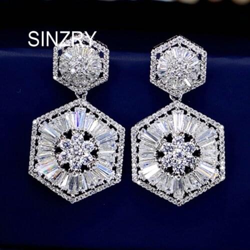 SINZRY party jewelry white cubic zirconia geometry dangle earrings brilliant lady wedding earrings jewelry accessory gift