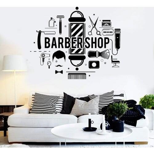 Barbershop Wall Stickers Personalized Barber Tools Vinyl Decals Hair Salon Barbershop Window Signboard Decorative Wall DecalsLF2