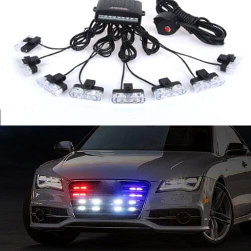 LED Grille Strobe Light Car Grill Light Emergency Warning Signal Lamp Flash Marker Light Daytime running Lights Red Blue Amber