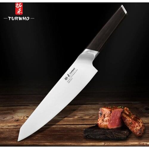 TURWHO 8" Chef Knife DIN 1.4116 Stainless Steel Germany Kitchen Knives Ebony Handle