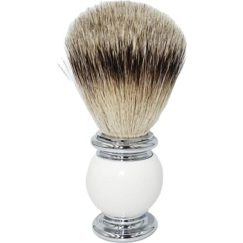WLONG Comfortable Soft Pure Badger Hair Shaving Brush with Classic White Ceramic Finish Handle Holder for Men Facial Cleaning