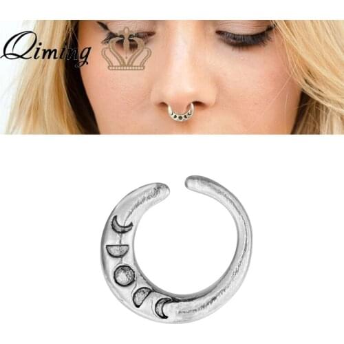 QIMING Hoop Vintage Fake Nose Ring Women Faux Piercing Moon Phase Septum Nose Rings Celestial Body Jewelry Dropship