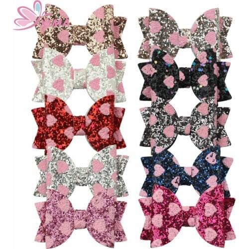 XIMA 10pcs/lot 3inch Glitter Hair Bows NO Clip For Girls Handmade Bows Without Clip Kids DIY Hair Accessories