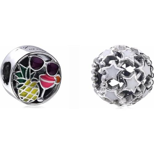 Ajax 925 Sterling Silver Mixed-Pattern Pierced Beads Charms Fits Original Bracelet DIY For Women Jewelry Making