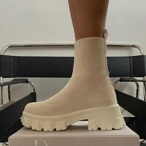 2021 Autumn Large Size Socks Women Boots New Size 43 Knitted Short Boots Thick-soled Socks Women Shoes 42 Women Botas De Mujer