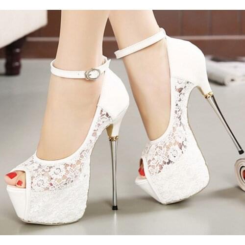 Women Summer Lace Mesh Shoes Fish Mouth High Heel Ladys Platform Sandals Evening Dress Wedding Shoes Femal Zapatos De Mujerde39