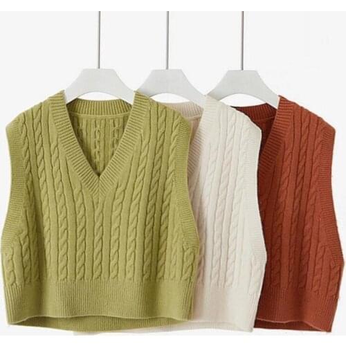 Vest Women Autumn Winter Short Loose Knitted Sweater Vest Ladies Pullover Jumper Tops School Girls Waistcoat Female Outerwear
