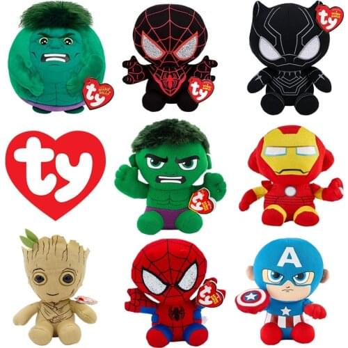 15cm Ty Stuffed Peas Plush Soft Groot Black Panther Hulk Captain America Ironman Spiderman Plush Movie Toys