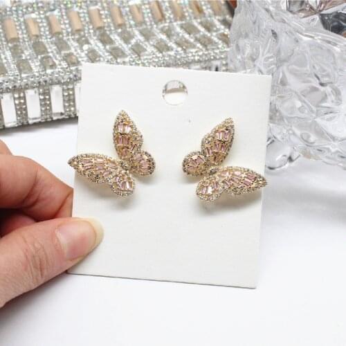 2020 Hot Sale Fashion Jewelry Delicate Copper Inlaid Zircon Color Earrings Elegant Shiny Butterfly Prom Party Earring for women