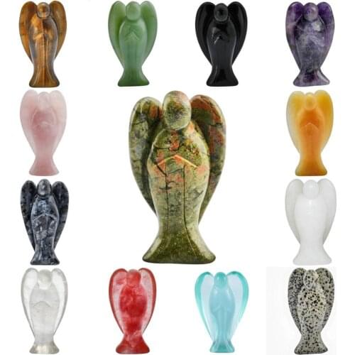 TUMBEELLUWA 3 inch Crystal Pocket Guardian Angel Healing Gem Stone Figurines