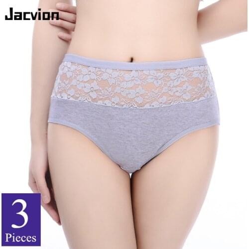 3 Pieces/Pack Big Size Women Panties Cotton High Waist Female Underwear Sexy Lace Ladies Briefs Comfortable Health