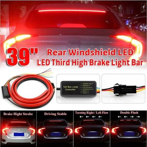 39 inch Car LED Rear 3rd Stop Brake Strip Lights Signal Lamp Driving Warning Turn Brake Strip Light Universal Strip Double Flash