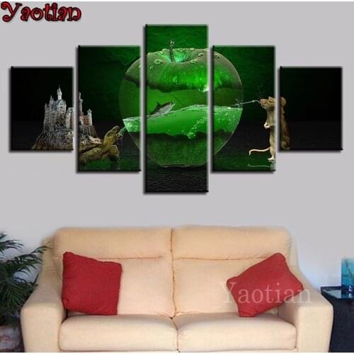 5 Pcs Abstract turtle mouse fish in apple 5d diy diamond painting cross stitch full square round mosaic diamond embroidery