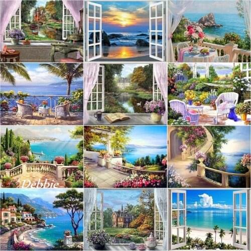 5D DIY Diamond Painting Full Square/Round Landscape Window Diamond Embroidery Cross Stitch Sea Mosaic Home Decor Gift