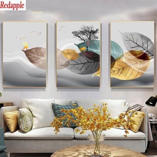 5D DIY Diamond Embroidery Modern art, abstract leaf tree Picture Diamond Painting Cross Stitch Mosaic New Arrival Wall Art3pcs