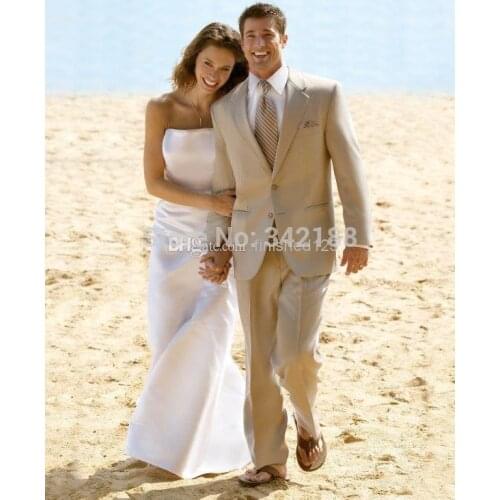 FREE shipping/Two Buttons Beige Groom Tuxedos Notch Lapel Best Man Groomsmen Men Wedding Suits/wedding dress suitswedding men cl