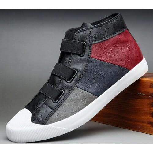 New Men Designer Mix-color Ankle Boots High-Up Leisure Leather Shoes Korean Fashion Sewing Rubber Boot Designer Luxury Flat