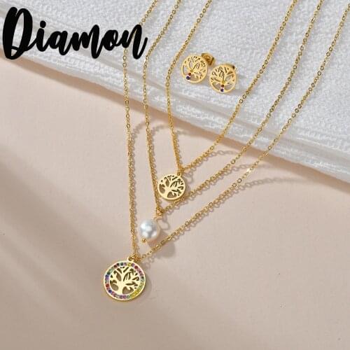 Diamon 2020 Fashion Sequins Multi Layer Colorful Pendants Necklaces For Women Vintage Charm Gold Lifetree Pearl Choker Necklace