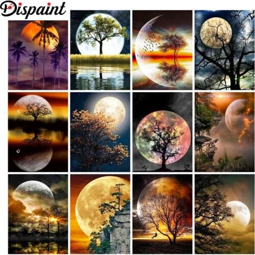 Dispaint Art 5D Diy Diamond Painting "Moon night tree scenery" Diamond Pictures Cross Stitch 3D Rhinestone Embroidery Decor