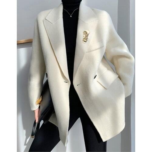 Double-faced Cashmere Coat 2021 New Cocoon Hepburn Style Small Wool Suit Jacket Women Short