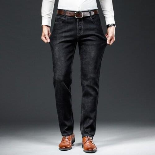 Spring and Autumn New Classic Mens Large Size Jeans Fashion Business Casual Stretch Slim Black Blue Mens Brand Pants