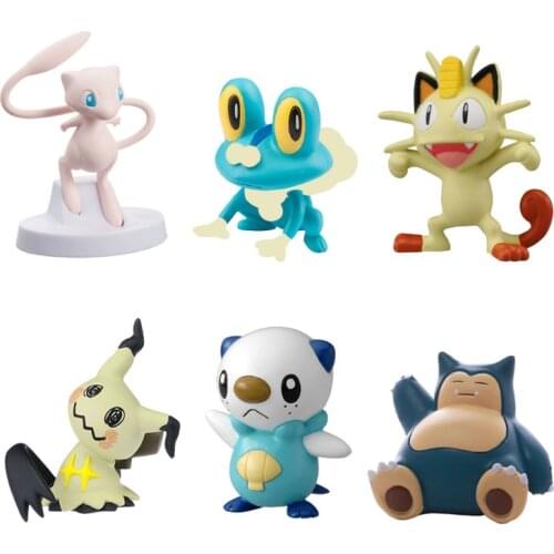 TAKARA TOMY Pokemon Anime Figures Froakie Mew Oshawott Snorlax Meowth Mimikyu Action Figure Collection Model Toys Kids Gifts