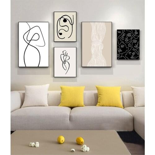 And Prints Wall Pictures For Living Room Decor Wall Art Canvas Painting Drew Line Face Flower Abstract Painting Nordic Posters