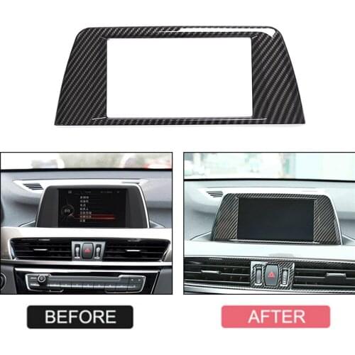 JEAZEA Carbon Fiber ABS Center Central Navigation Panel Frame Cover Trim For BMW X1 2016 2017 2018 2019 2020 Car Accessories