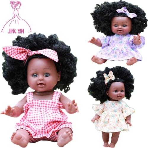 35CM Black African Reborn Baby Doll Full Silicone Drinking Water Lifelike Real Baby Dolls Waterproof Babies Body Vinyl Dolls