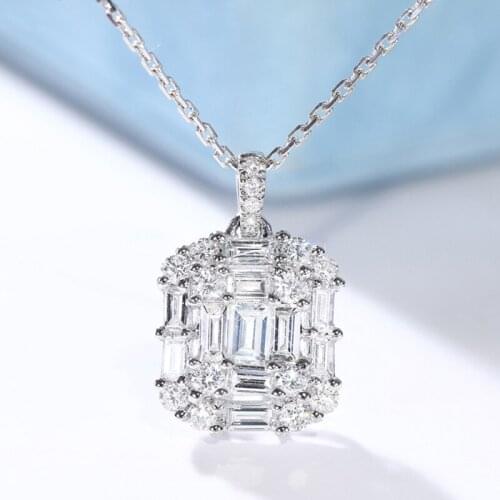 Hot Sale Big Bling Zircon Stone 925 Sterling Silver Square Princess Cut Zirconia Necklace Chain for Women Clavicle Chain