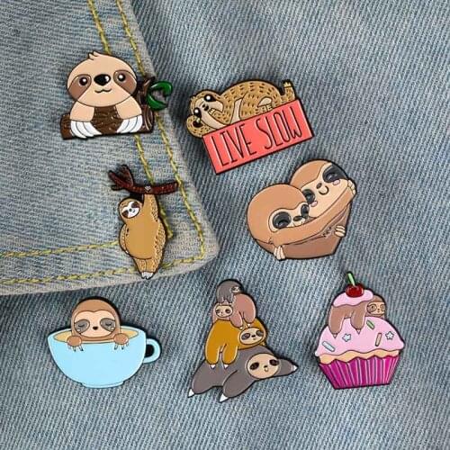 Cute Animal Sloth Cake Brooch Bag Clothes Backpack Lapel Enamel Pin Badges Cartoon Jewelry Gifts For Friends Women Student