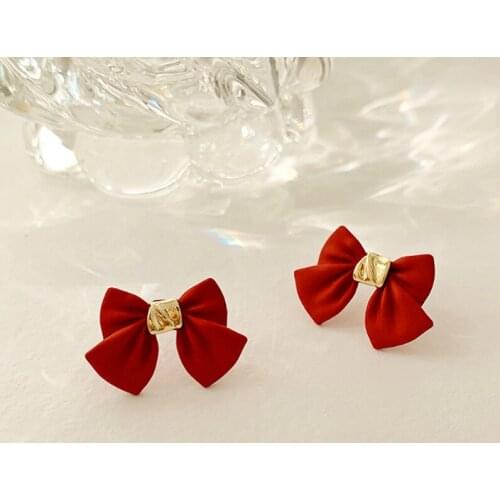 Fashion Black Red Bow Stud Earrings for Women Girls Simple Retro Cute Lovely Earring Earrings Jeweley Accessory Christmas Gift