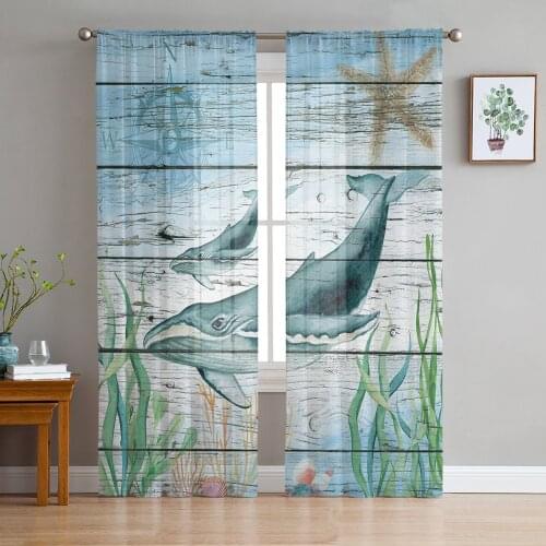 Marine Life Nautical Whale Curtain For Living Room Transparent Tulle Curtains Window Sheer For The Bedroom Accessories Decor