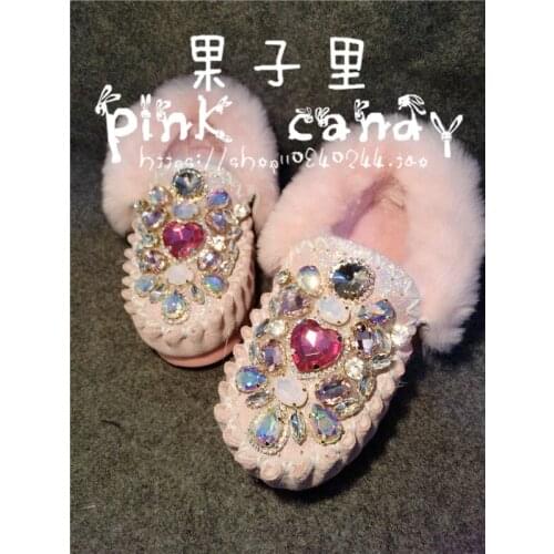 New crystal water drill flat round snow boots waterproof pink short boots cowhide cotton shoes