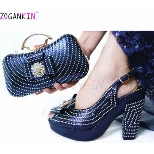 2020 Italian Spring New Arrivals Shoes With Matching Bags Set African Womens Party Shoes and Bag Sets with Shinning Crystal