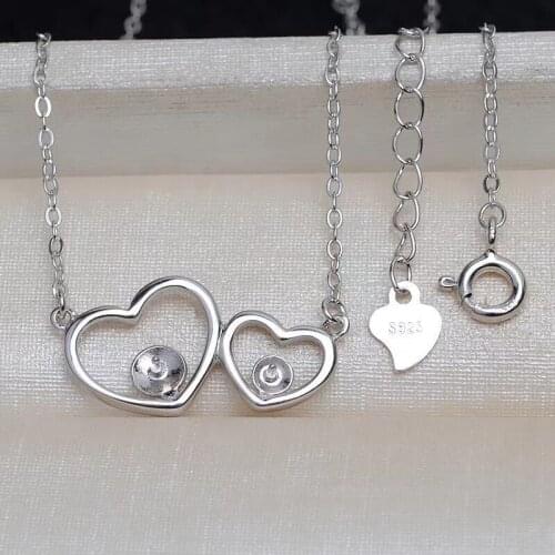 Heart Shape S925 Sterling Silver Necklace Findings Jewelry Base Settings Mountings Parts for Akoya Edison Pearls, Coral, Jade