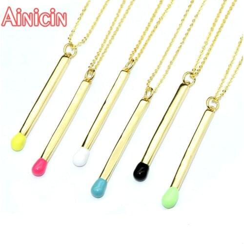 Color Keeping Gold Plating Copper Matchstick Pendant Necklace For Women and Childrens Birthday Gift Jewelry 6pcs/lot