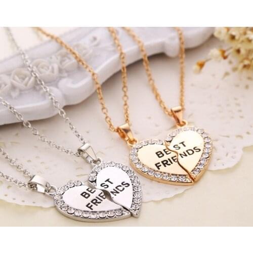 Best Friends Pendant Necklaces Heart Shape BFF necklaces Rhinestone Half Half Gift For Friends Custom Friendship Jewelry