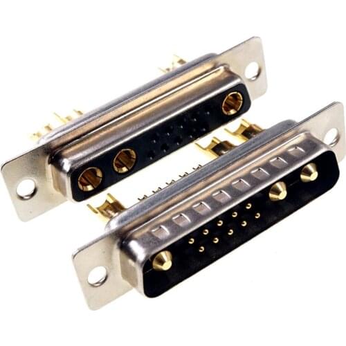 5pairs D-Sub Connector 30 A High Power 13 Position 10+3 Combo Receptacle Female / Male 13W3 Gold Panel Mount Wire Solder