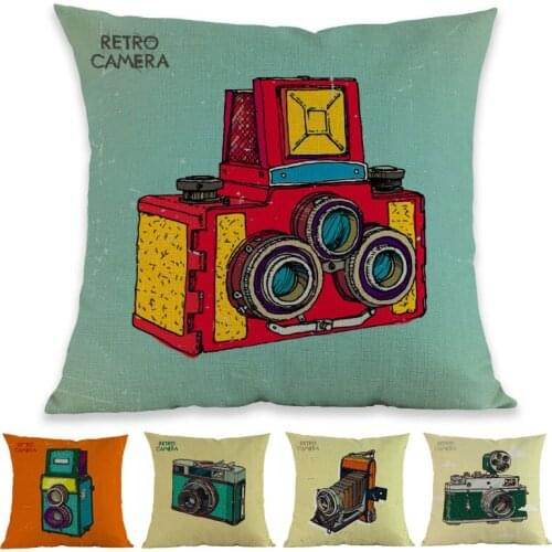 Retro Style Old-fashioned Camera Pillow Case Nostalgic Antique Shop Collector Home Sofa Decoration Cushion Cover