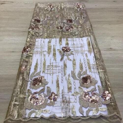 Luxury 3+5CM Sequins Lace Handmade Fabric French Wedding Dress Latest Nigeria Cotton Embroidery Gold Good Price Sewing Materials