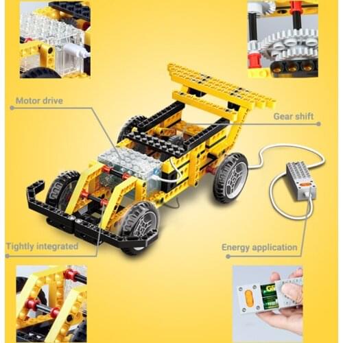Assembled Engineering Vehicle Stacking Blocks Electric Science Teaching Building Block Toys Childrens Educational DIY Power Car