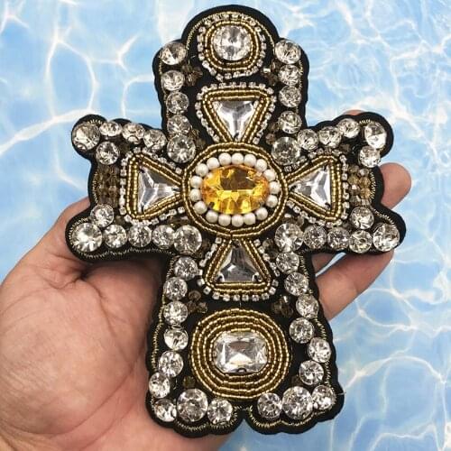 DIY Fashion Rhinestone Beaded Patches for Clothes Cross Parches Sew on Sequins Applique Decorative Parches bordados para