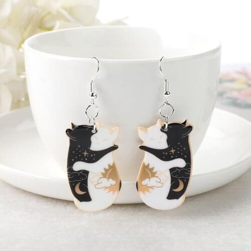 1Pair Embrace Cats Drop Earrings Flatback Acrylic Know Your Power Crafts Mysterious Punk Jewelry