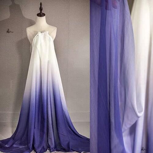 5 yards Blue Chiffon Gradient fabrics high-end drape skirt dress, Georgette hairdress clothing designer fabrics