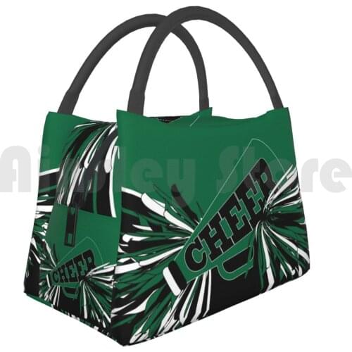 Cooler Lunch Bag Picnic Bag Dark Green Cheerleader Dark Green Cheer Cheerleader Black White Pom Poms Megaphone