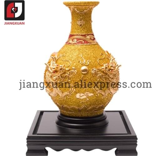 Traditional handicrafts 24k gold foil 8 inch double dragon yuhuchun gold porcelain vase decoration unusual keepsake gifts