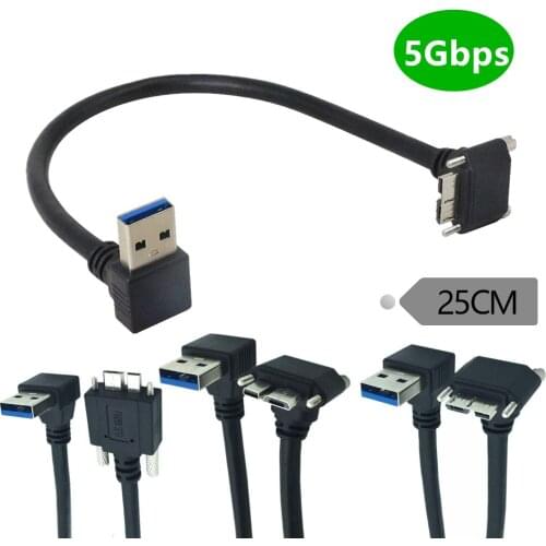 USB 3.0 to MICRO B with screw data cable，90 Degree USB 3.0 Micro B Cable with Dual Screw Locking Cable
