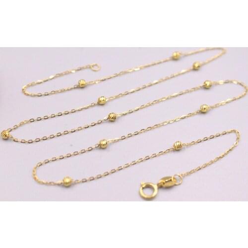 High Quality Real 18K Yellow Gold Necklace Woman Luck 2.2mmW Carved Beads with O Chain 17.3"L 1.2-1.5g